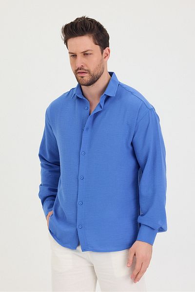 COOL TARZ Мъжка риза с дълъг ръкав Slim Fit, памучен/ленен ефект