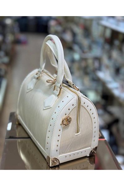 KRISTE BELL Single Compartment Metal Bead Embroidered Imported Hand and Shoulder Bag Beige