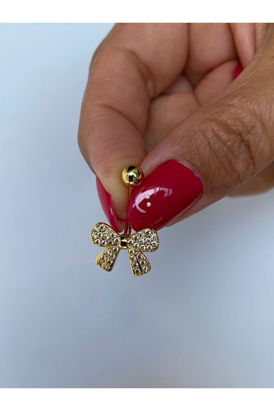 kurukafagift Steel Belly Piercing Bow Ribbon Model Zircon Stone Shiny Elegant