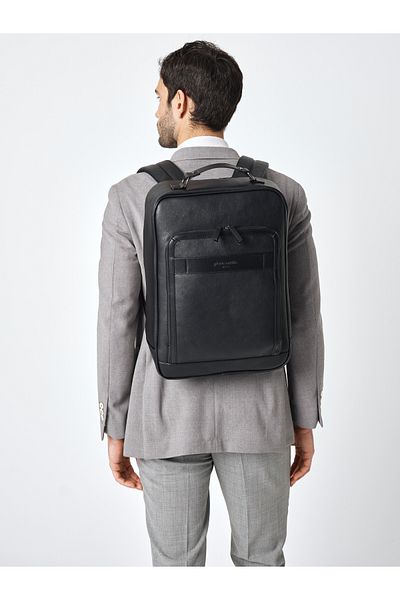 Pierre Cardin Pirre Cardin 01PC00110 - Vegan μαύρο σακίδιο πλάτης, αδιάβροχη τσάντα για σημειωματάριο