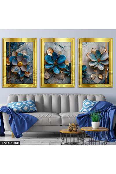 Evinemoda Plavi cvetni stol od pleksiglasa sa ogledalnim površinom, 3 delova