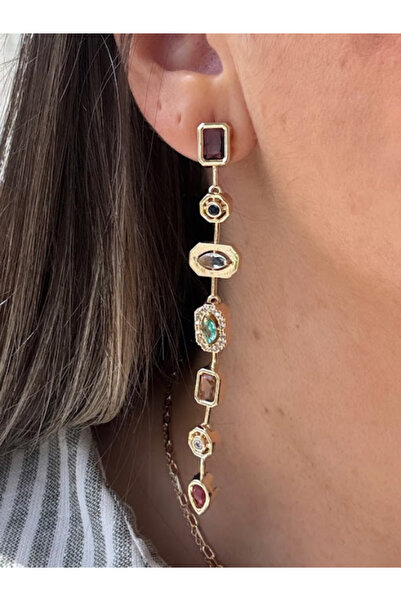 bijuxbymrv Melis Modeli Renkli Taşlı Sallantılı Küpe