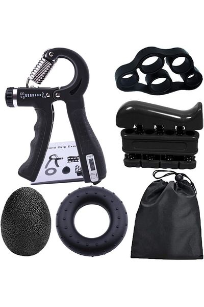 COOYA 5 Pack Hand Grip Strengthener Trainer Kit, Forearm Grip Adjustable Resistance, Black