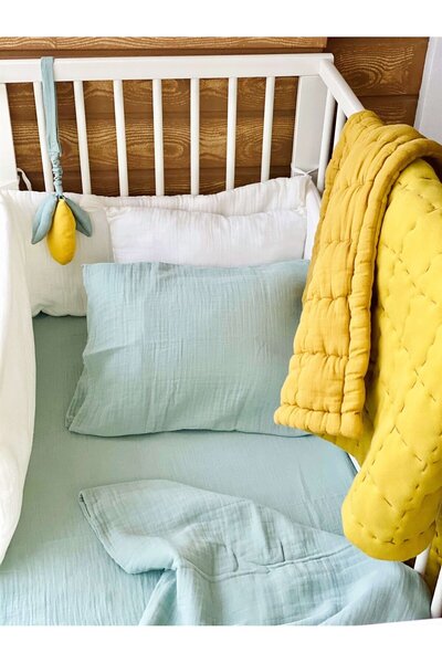 Cigit Pursed Muslin Duvet Cover Set 100X135 cm / - 3cm Sheet 120X150 Pillow 35X45 cm Mint Green