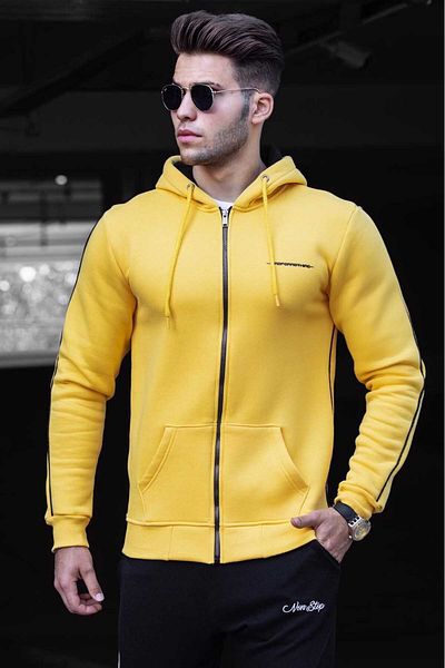 Madmext Gelbes Herren-Sweatshirt mit Kapuze und Reißverschluss 4741