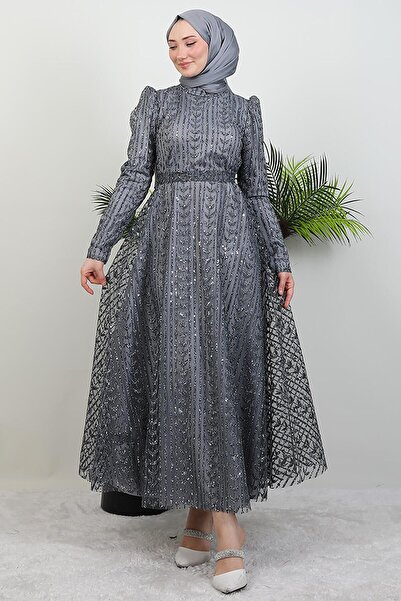 GİYZAMİLA Eva Glitter Φόρεμα Hijab Γκρι