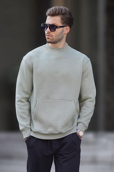 Madmext Sweatshirt für Herren – Mintgrün, Rundhalsausschnitt, Stickereidetail und Tasche 7049