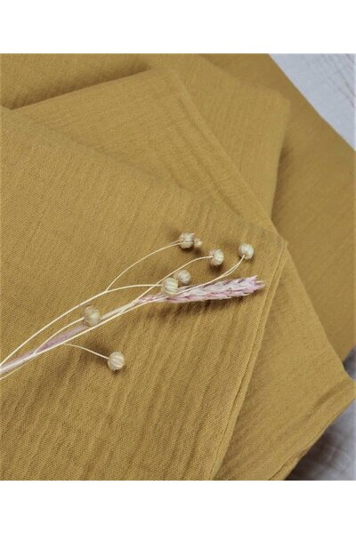 Cigit Pursed Muslin Duvet Cover Set 100X135 cm / - 3cm Bed Sheet 120X150 Pillow 35X45 cm Mustard Yellow