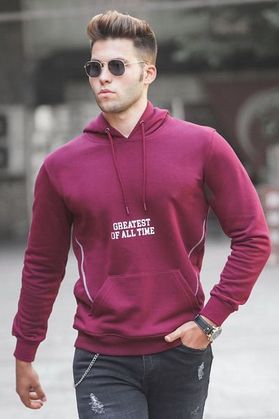 Madmext Φούτερ Claret Red Printed Hooded 5292