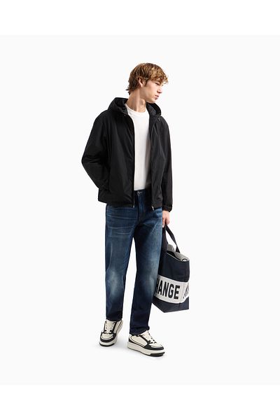 Armani Exchange Men's Regular Fit Wind and Rain Resistant Hooded Long Sleeve Black Coat Xm 000621   Af12071-Uc0