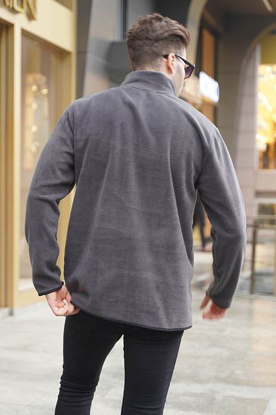 Madmext Men's Smoked Bato Collar Kangaroo Pocket Cold Proof Fleece Sweatshirt 6018