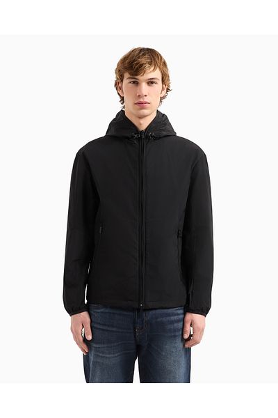 Armani Exchange Men's Regular Fit Wind and Rain Resistant Hooded Long Sleeve Black Coat Xm 000621   Af12071-Uc0