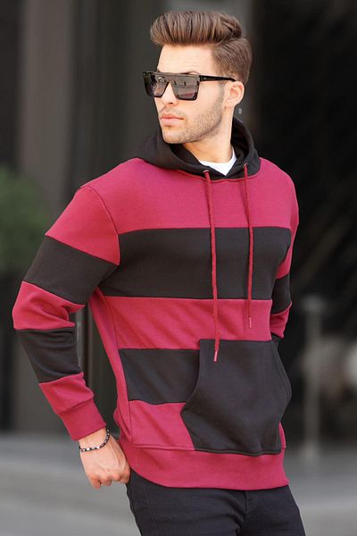 Madmext Ανδρικό φούτερ Claret Red Hooded ριγέ 6144