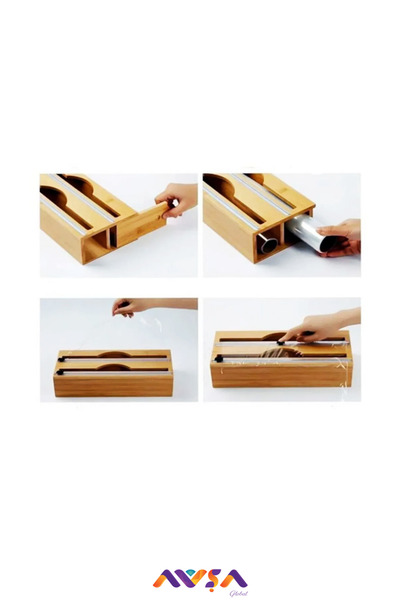 AVŞA Global Bamboo Organizer Cling Film and Foil Cutter Stretch and Foil Cutter