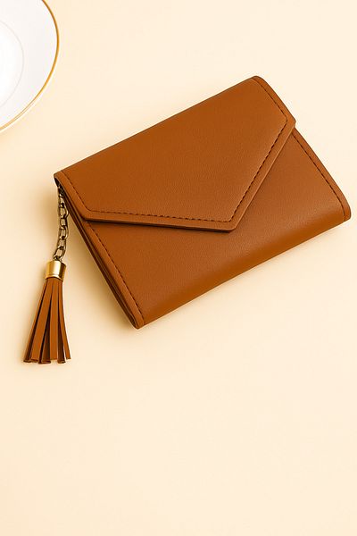 Dema Tan Leather Women's Wallet with Tassels - Card Holder