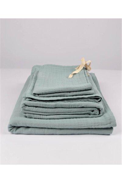 Cigit Pursed Muslin Duvet Cover Set 100X135 cm / - 3cm Sheet 120X150 Pillow 35X45 cm Mint Green