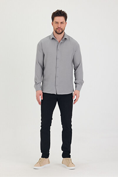 COOL TARZ Men's Slim Fit Slim Fit Long Sleeve Cotton Linen Effect Shirt