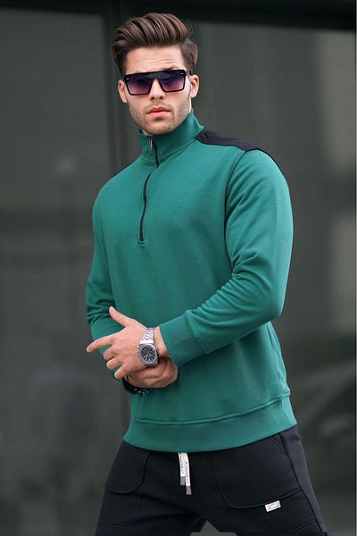 Madmext Dunkelgrünes Basic-Sweatshirt mit Reißverschlusskragen für Herren 6157