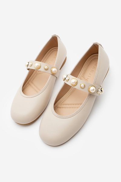 Marjin Damen-Ballerina Vesmi mit Perlenband, beige Farbe