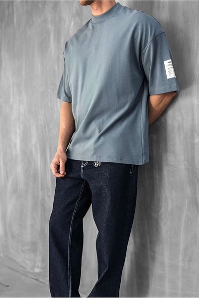 ablukaonline Ανδρικό μπλουζάκι Oversize με λαιμόκοψη καπνιστό