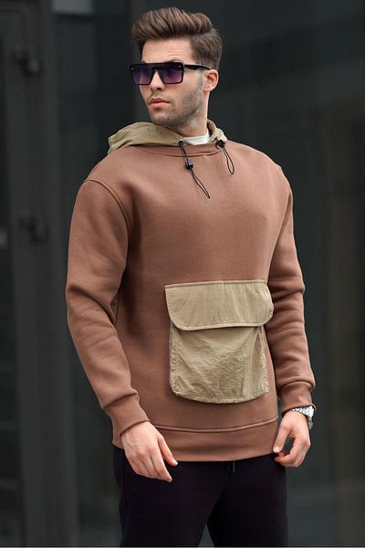 Madmext Мъжки суичър с джоб с качулка Bitter Brown Cangaroo 6138