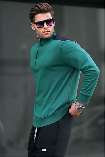 Madmext Dunkelgrünes Basic-Sweatshirt mit Reißverschlusskragen für Herren 6157