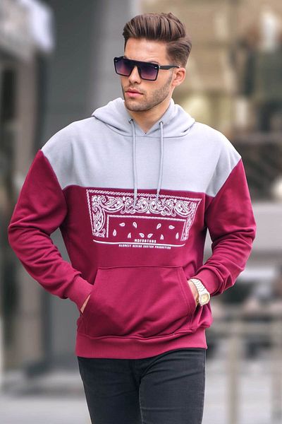 Madmext Gemustertes Sweatshirt mit Kapuze in Weinrot 6022