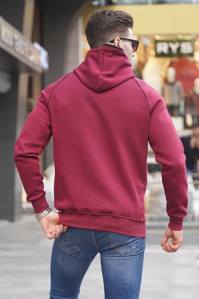 Madmext Red Zippered Hooded Sweatshirt 4701
