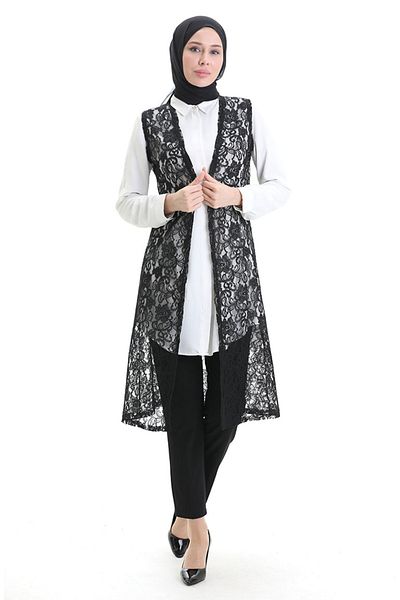 sefamerve Lacy Long Vest 8742-01 Black