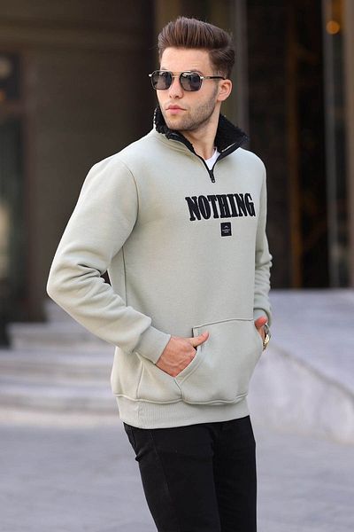 Madmext Mintgrün bedrucktes Sweatshirt mit Reißverschluss und Details 6003