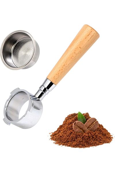 COOYA Bottomless Portafilter, 51mm, Replacement 3 Ear Handle, Premium Natural Wooden Handle
