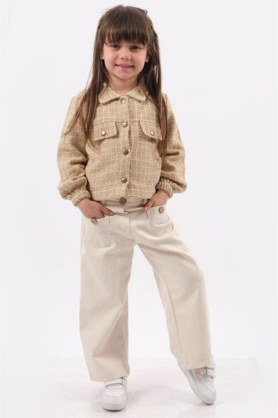 Mini Baray Girl's Flared Trousers & Jacket 2-Piece Set (2-3-4-5 Years) - Cotton