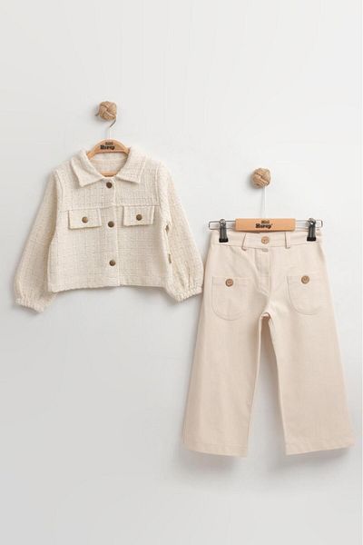 Mini Baray Girl's Flared Trousers & Jacket 2-Piece Set (2-3-4-5 Years) - Cotton