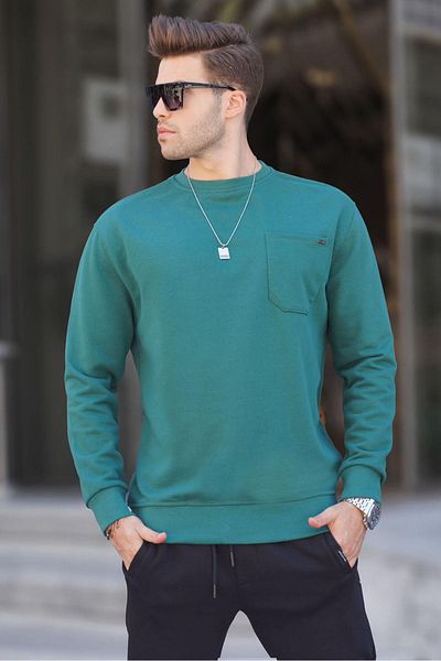Madmext Dunkelgrünes Basic-Sweatshirt mit normaler Passform 6136