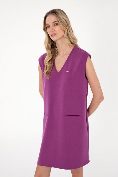 U.S. Polo Assn. Women's Violet Modal Blended V-Neck Knitted Dress 50300760 -Vr037