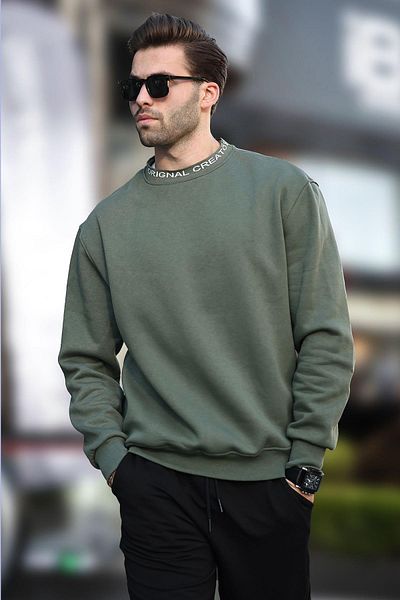 Madmext Ανδρικό φούτερ - Khaki Crew Neck, Raster, 7047
