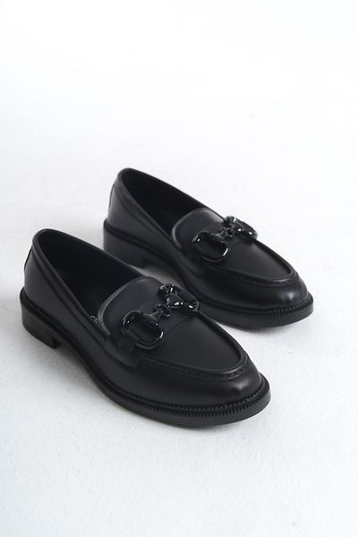 pelivia natural living Women's Black Loafer Large Round Buckle Casual Moccasin Patent Leather Daily Stylish and Comfortable Shoes
