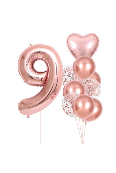 Flippy Set of 10 Foil and Latex Balloons - Birthday Theme, Pale Pink