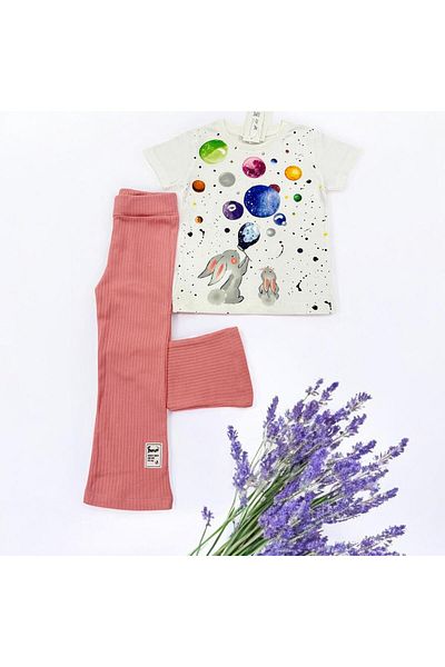 Esterella Girl's Short Sleeve Summer Suit / Crew Neck T-Shirt Flare Pants Set