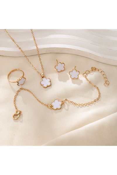 Choice NC24Y0297-3 New Romantic 5 Flower Petal Pendant Necklace Set for Women Girls Stud Earring Bracelet R