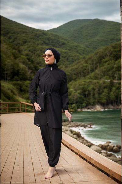 dilber fashion Bone and Bag Gift Gathered Waist Hijab Swimsuit Set