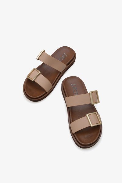 Stella Women's Double Banded Gold Buckle Casual Slippers