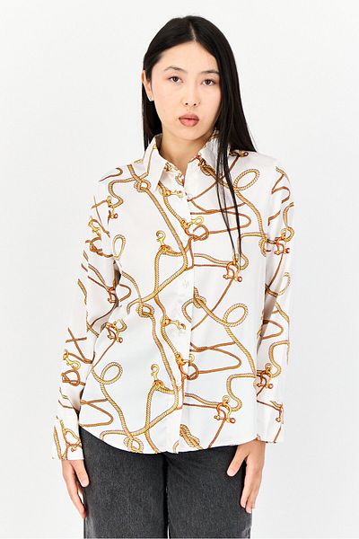 XOXO Women Spread Collar Allover Print Satin Shirt, Multicolor