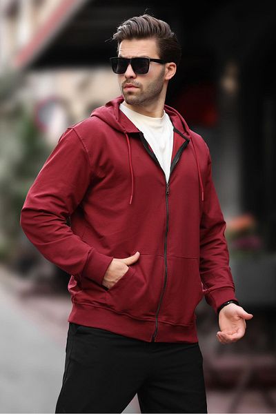 Madmext Ανδρική Claret Red Cardigan 7070 - με κουκούλα και φερμουάρ