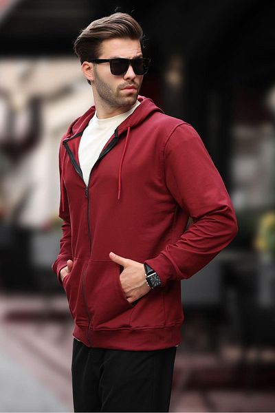 Madmext Ανδρική Claret Red Cardigan 7070 - με κουκούλα και φερμουάρ