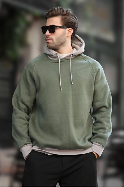 Madmext Φούτερ Χακί με κουκούλα 7073 Model