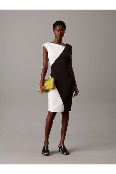 Calvin Klein Women's Color Transition Print Sleeveless Knee Length Body Hugging Black Dress K20K 208141 -0Gj