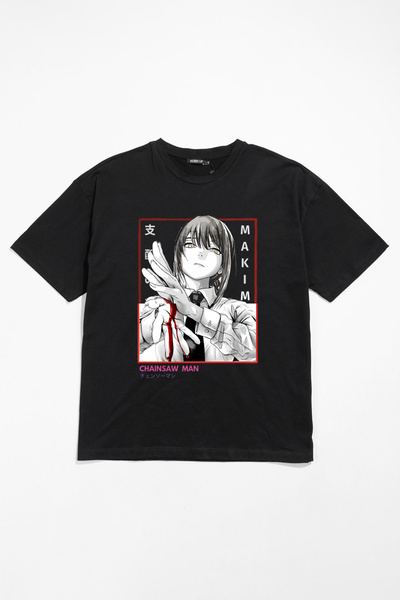 ZOKAWEAR Unisex Bol Kalıp Chainsaw Man Makima Özel Tasarım Anime Tişört