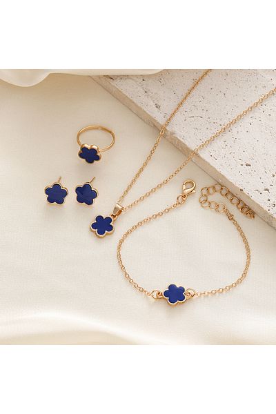 Choice NC24Y0297-5 New Romantic 5 Flower Petal Pendant Necklace Set for Women Girls Stud Earring Bracelet R