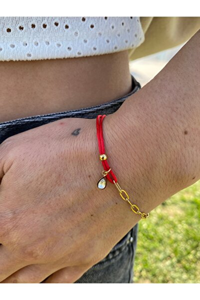 kurukafagift Steel Gold Color Red String Zircon Stone Women's Bracelet